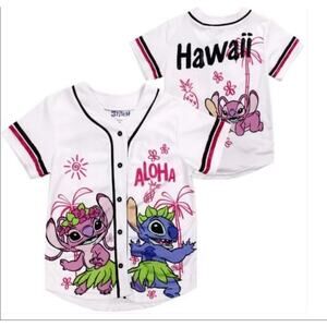 Disney Stitch Girls Button-Down Baseball Jersey – White (Sizes 4-6X)